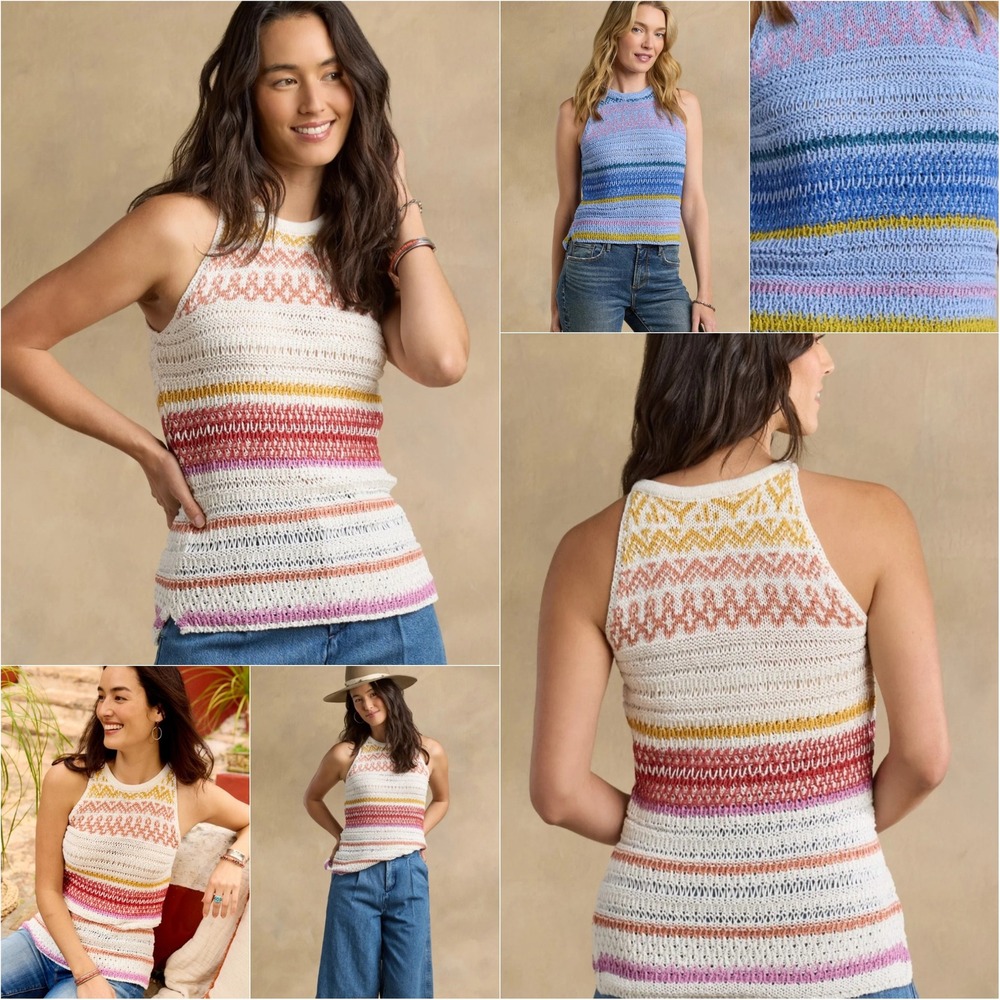 Sundance Novera Sweater Tank Periwinkle Blue Knit Sz Medium Fair Isle Cotton - Picture 5 of 12